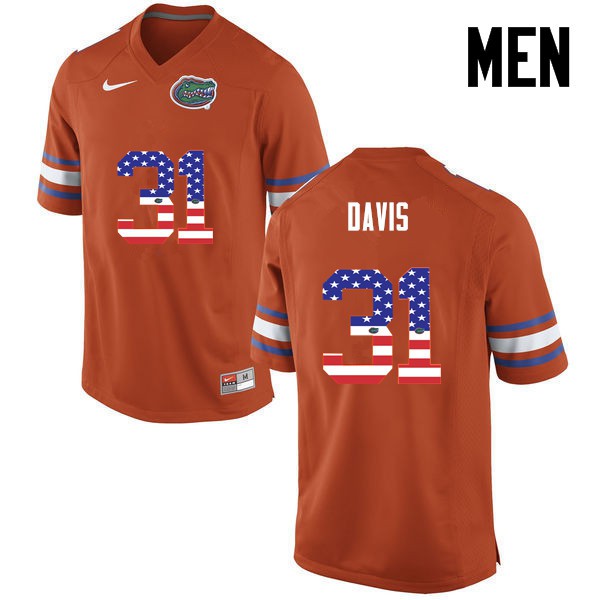 Florida Gators Men #31 Shawn Davis College Football USA Flag Fashion Orange
